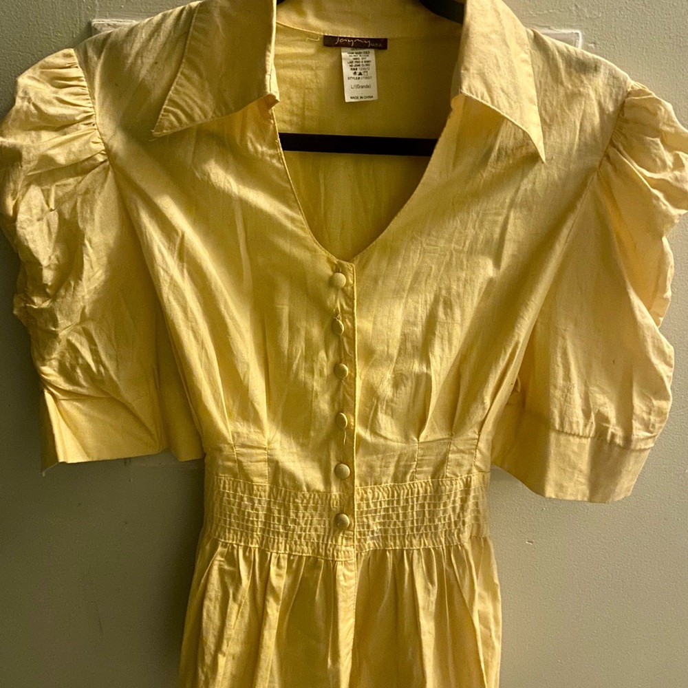 Yellow Button-Up Blouse with Puff Sleeves